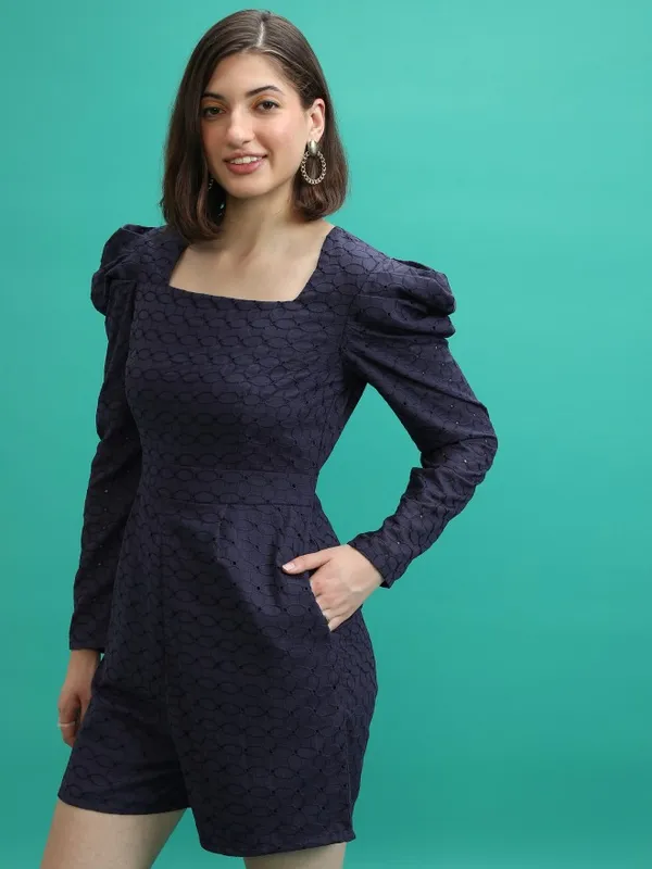  Tokyo Talkies Women Navy Blue Self Design Jumpsuits