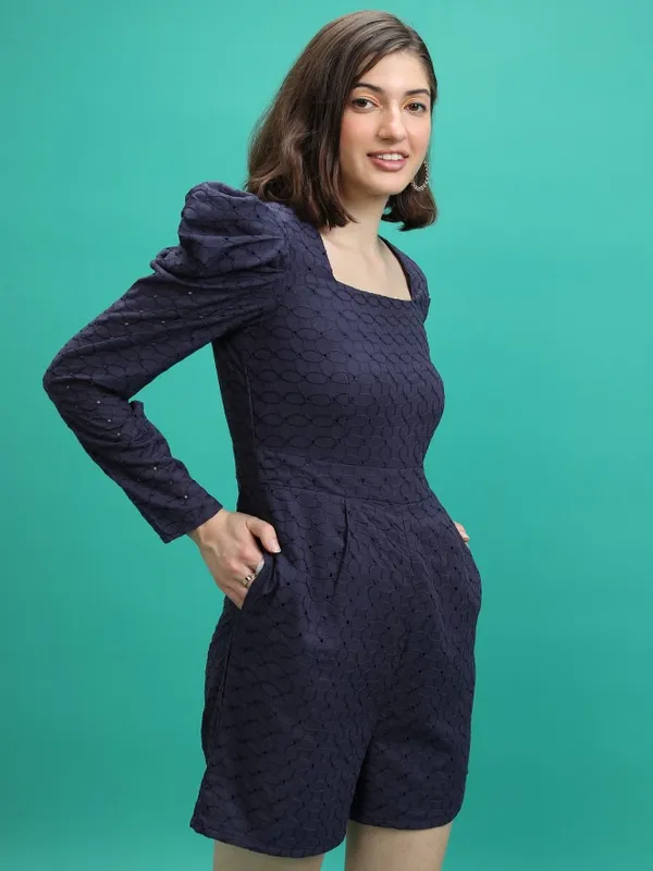  Tokyo Talkies Women Navy Blue Self Design Jumpsuits