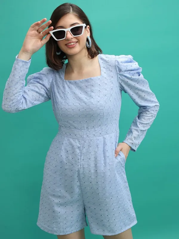 Tokyo Talkies Women Blue Self Design Jumpsuit