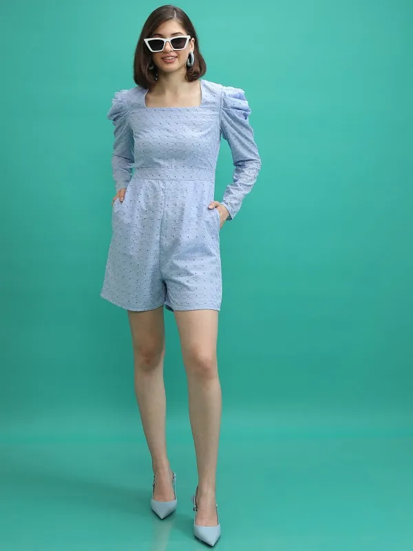 Tokyo Talkies Women Blue Self Design Jumpsuit