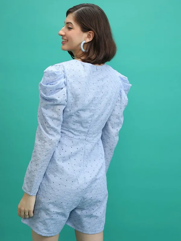 Tokyo Talkies Women Blue Self Design Jumpsuit