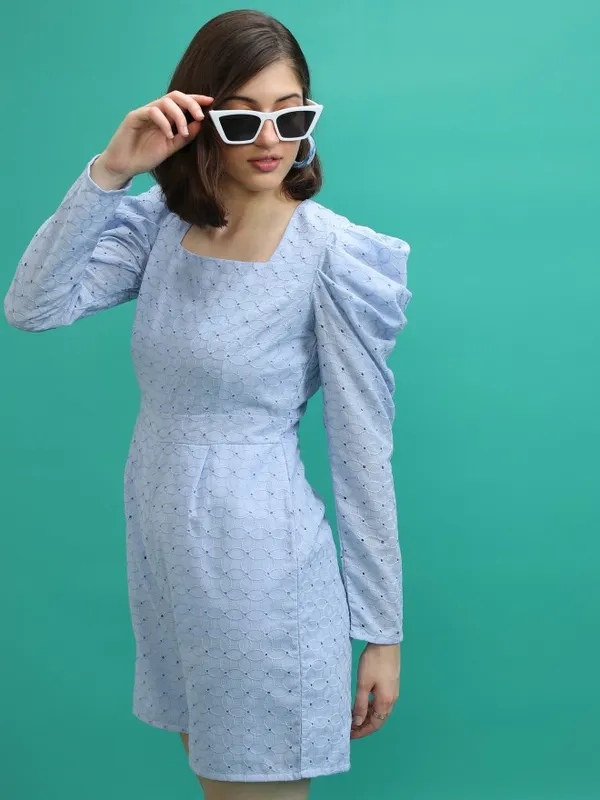 Tokyo Talkies Women Blue Self Design Jumpsuit