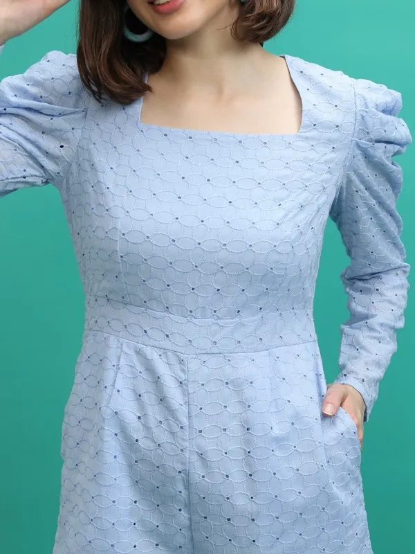 Tokyo Talkies Women Blue Self Design Jumpsuit