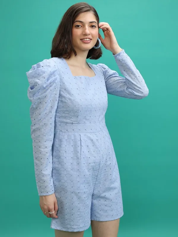 Tokyo Talkies Women Blue Self Design Jumpsuit