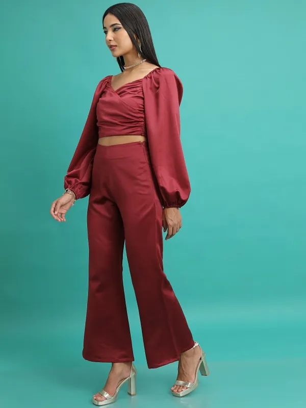 Tokyo Talkies Women Maroon Top With Trouser