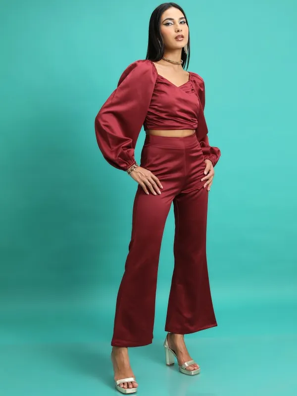 Tokyo Talkies Women Maroon Top With Trouser