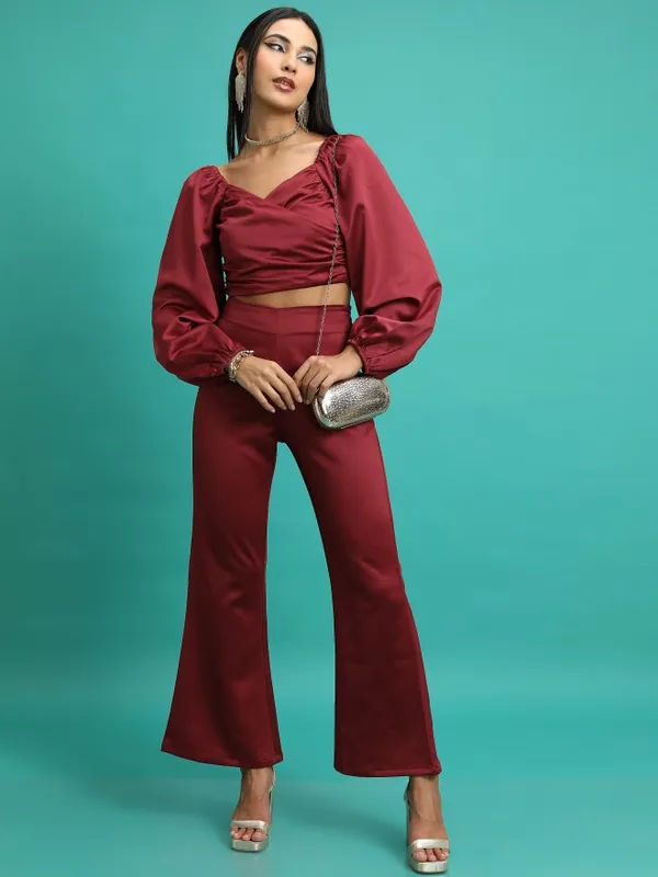 Tokyo Talkies Women Maroon Top With Trouser