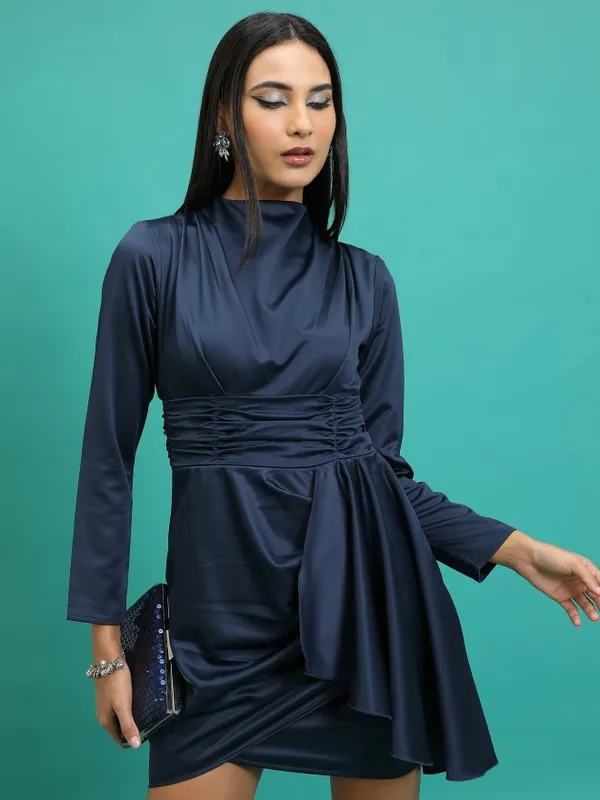Tokyo Talkies Women Navy Blue Solid Fit And Flare Dress