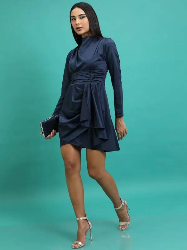 Tokyo Talkies Women Navy Blue Solid Fit And Flare Dress