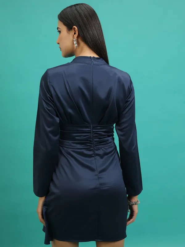 Tokyo Talkies Women Navy Blue Solid Fit And Flare Dress
