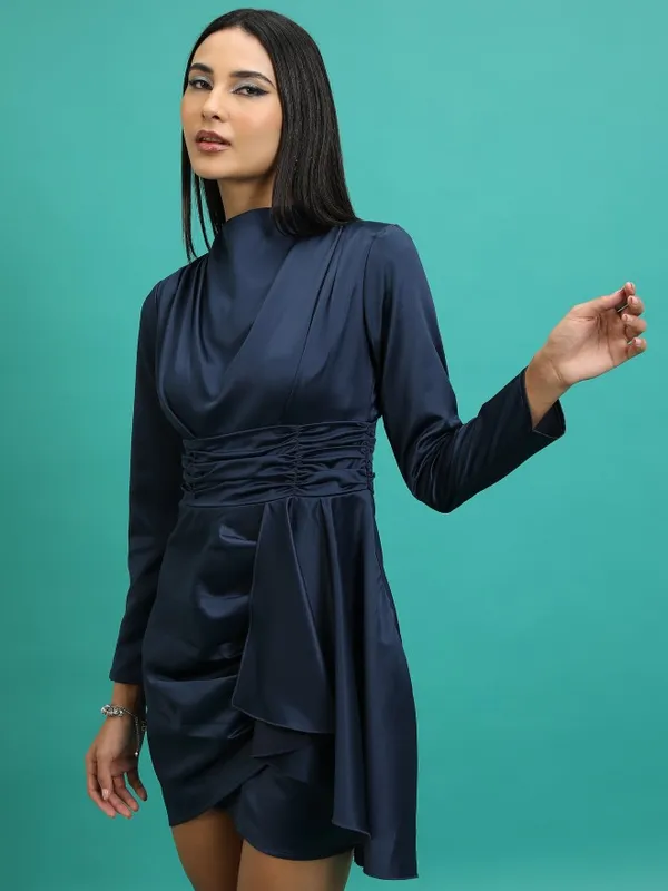 Tokyo Talkies Women Navy Blue Solid Fit And Flare Dress