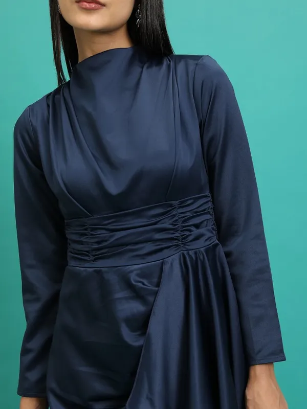 Tokyo Talkies Women Navy Blue Solid Fit And Flare Dress