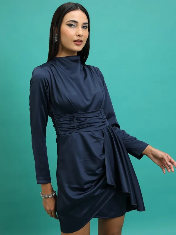 Tokyo Talkies Women Navy Blue Solid Fit And Flare Dress