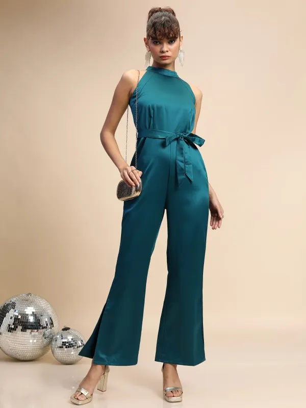  Tokyo Talkies Women Teal Solid Jumpsuits