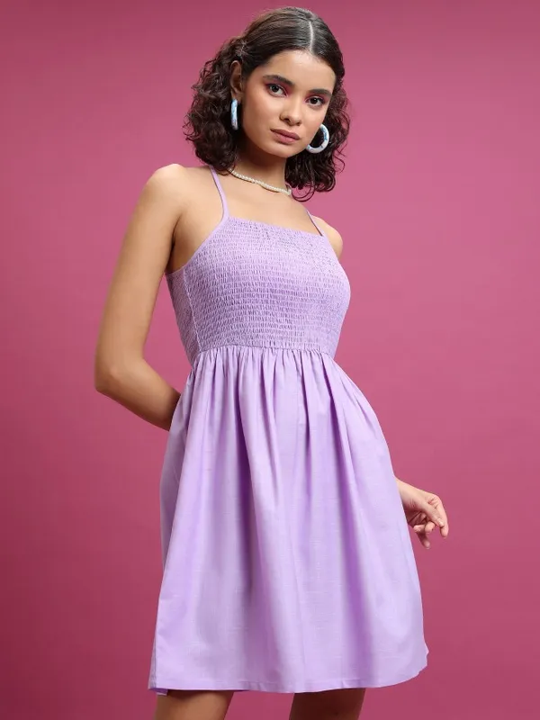 Tokyo Talkies Women Purple Solid A-Line Dress