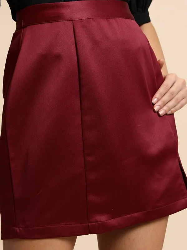 Tokyo Talkies Women Maroon Mini Skirt