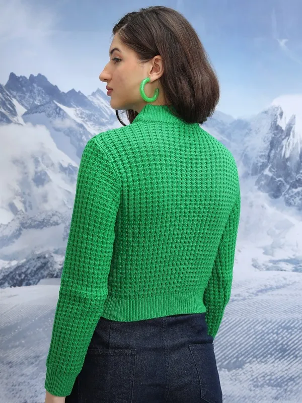  Tokyo Talkies Women Green Mock Collar Sweaters