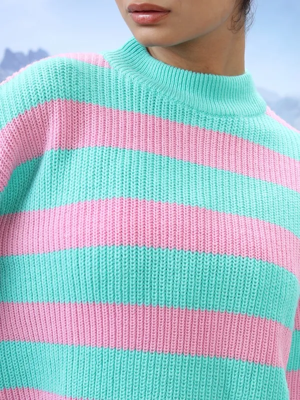  Tokyo Talkies Women Blue Mock Collar Sweaters