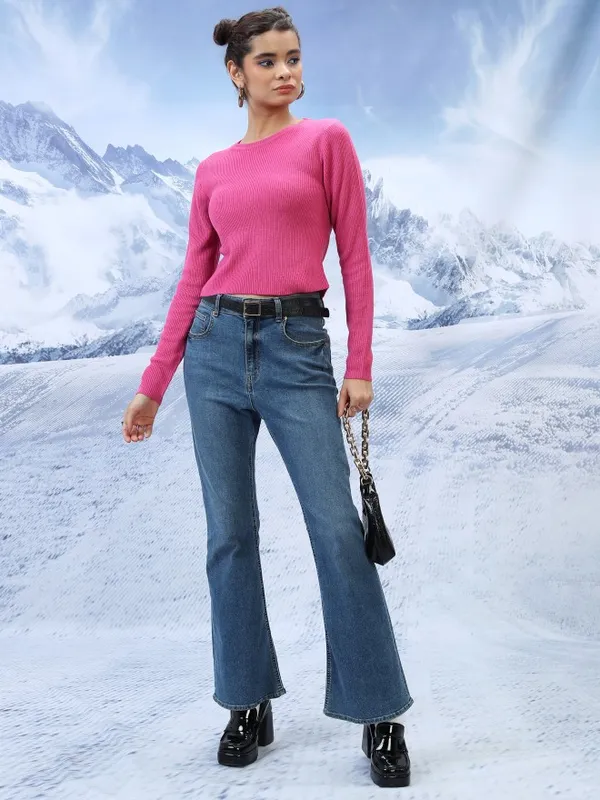  Tokyo Talkies Women Pink Round Neck Sweaters