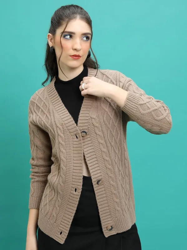  Tokyo Talkies Women Brown Round Neck Sweaters