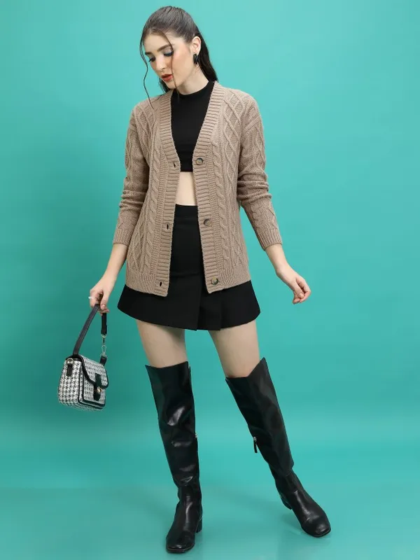  Tokyo Talkies Women Brown Round Neck Sweaters