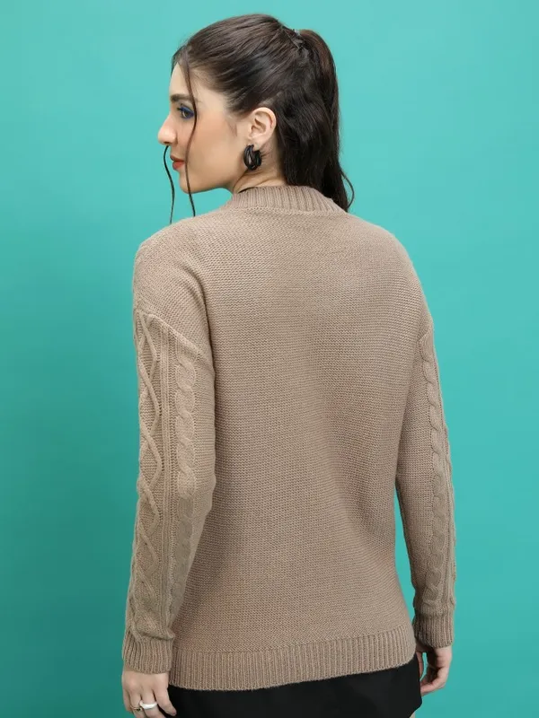  Tokyo Talkies Women Brown Round Neck Sweaters