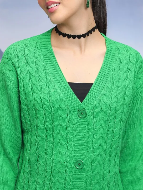 Tokyo Talkies Women Green V-Neck Sweaters
