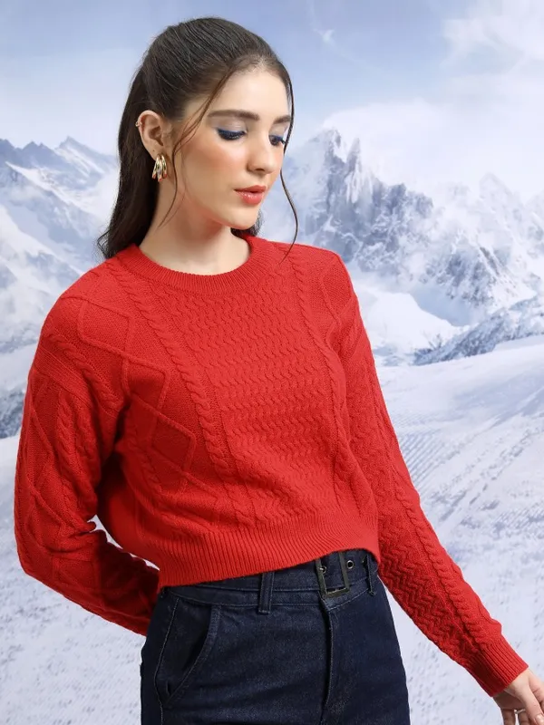  Tokyo Talkies Women Red Round Neck Sweaters