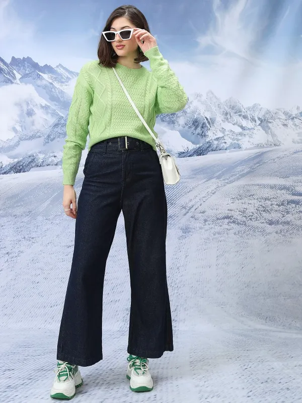  Tokyo Talkies Women Green Round Neck Sweaters
