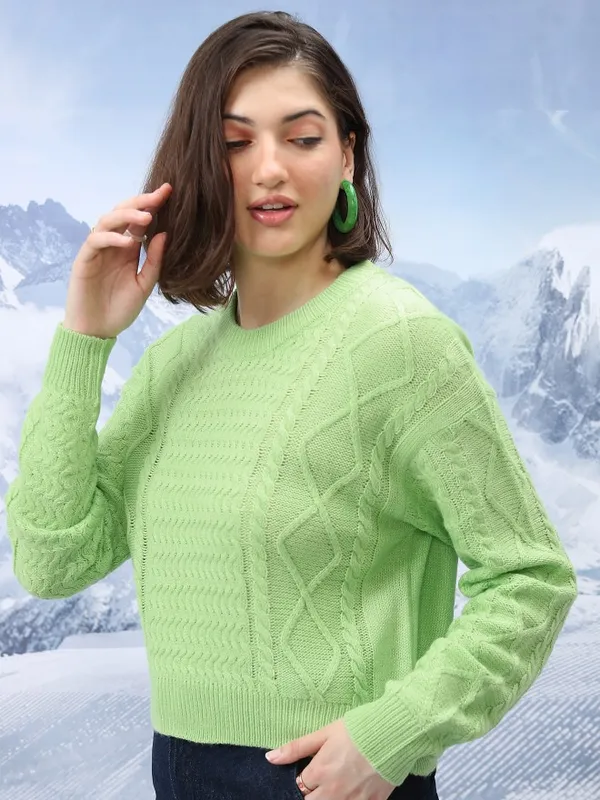  Tokyo Talkies Women Green Round Neck Sweaters