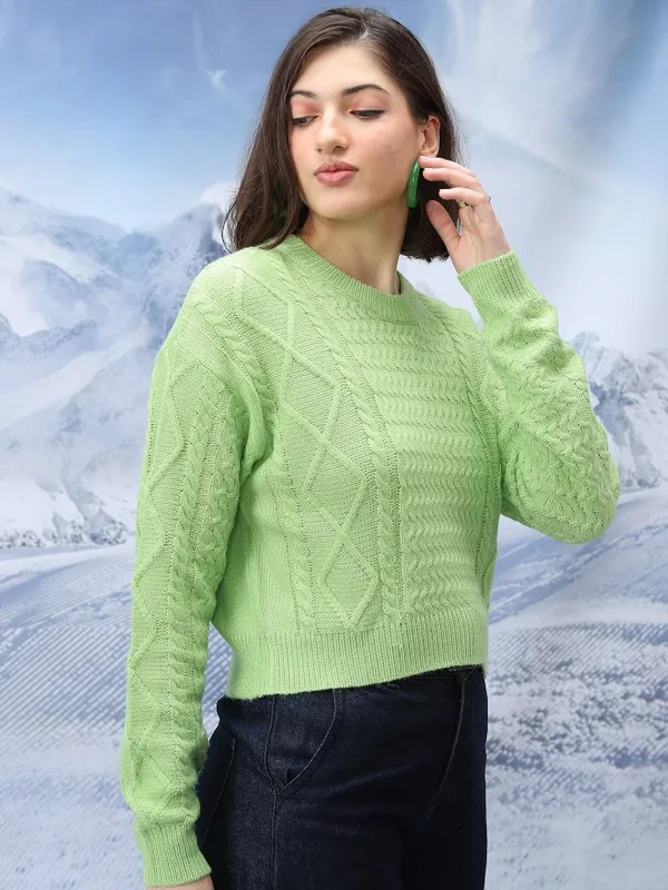  Tokyo Talkies Women Green Round Neck Sweaters