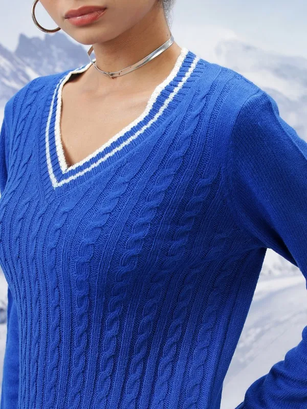  Tokyo Talkies Women Blue V-Neck Sweaters