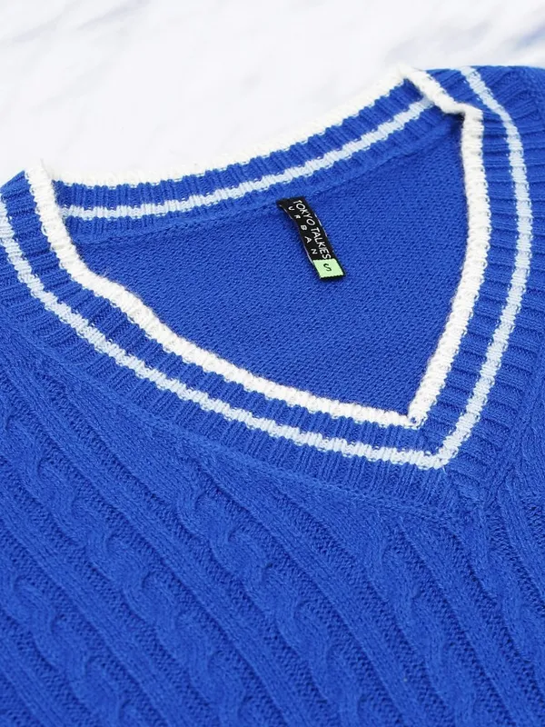  Tokyo Talkies Women Blue V-Neck Sweaters