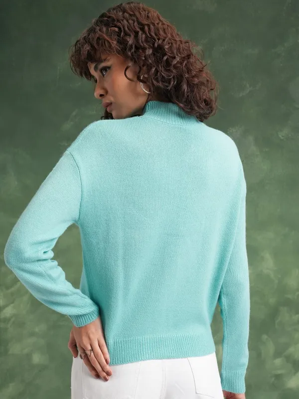 Tokyo Talkies Women Green Turtle Neck Sweaters