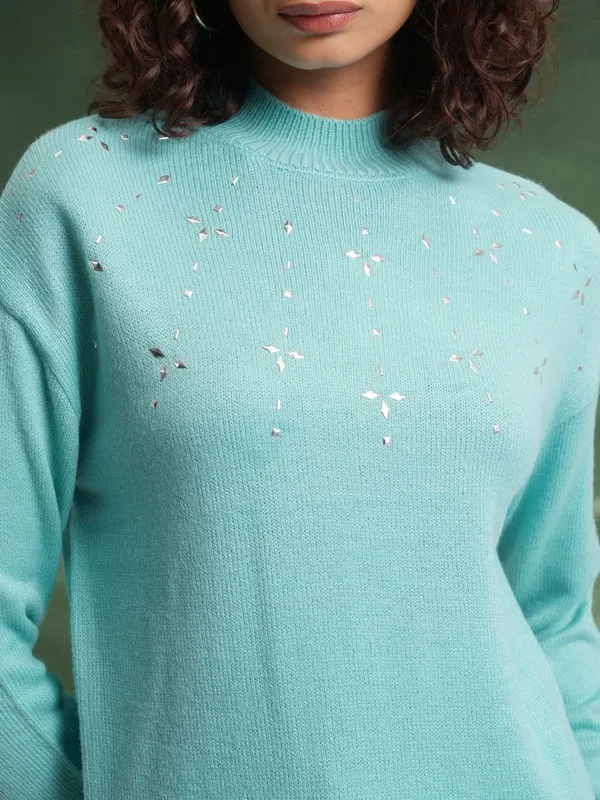 Tokyo Talkies Women Green Turtle Neck Sweaters