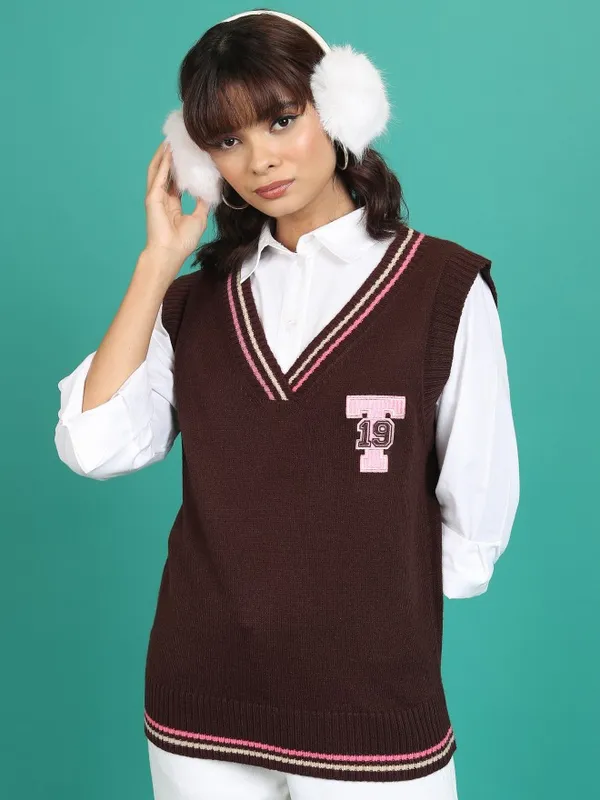  Tokyo Talkies Women Brown V-Neck Sweaters