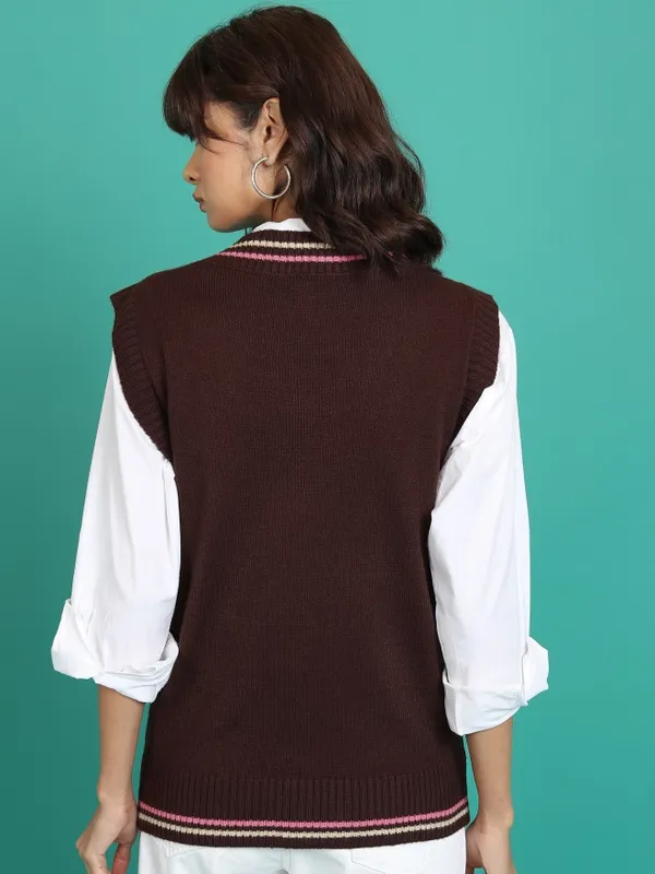  Tokyo Talkies Women Brown V-Neck Sweaters