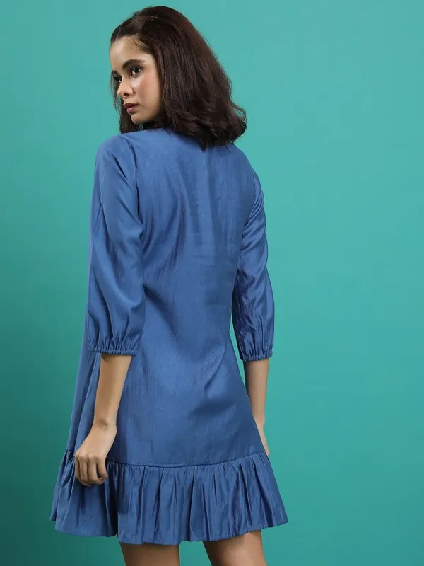  Vishudh  Women Navy Blue Embroidered A-Line Dresses