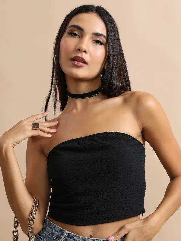 Tokyo Talkies Women Black Solid Tube Tops