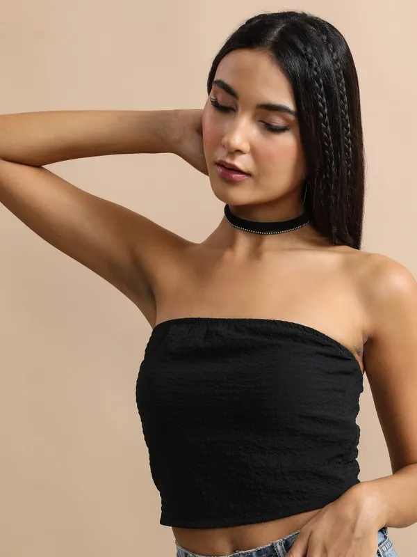  Tokyo Talkies Women Black Solid Tube Tops