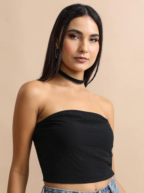  Tokyo Talkies Women Black Solid Tube Tops