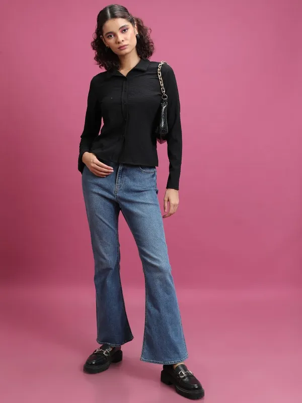  Tokyo Talkies Women Black Solid Casual Shirts