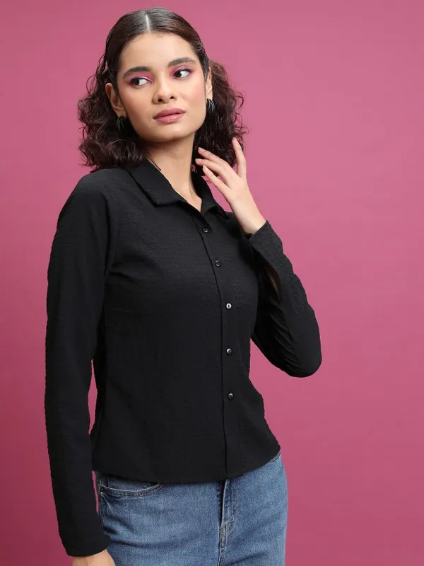 Tokyo Talkies Women Black Solid Casual Shirts