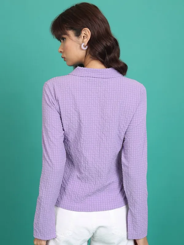 Tokyo Talkies Women Purple Self Design Casual Shirt
