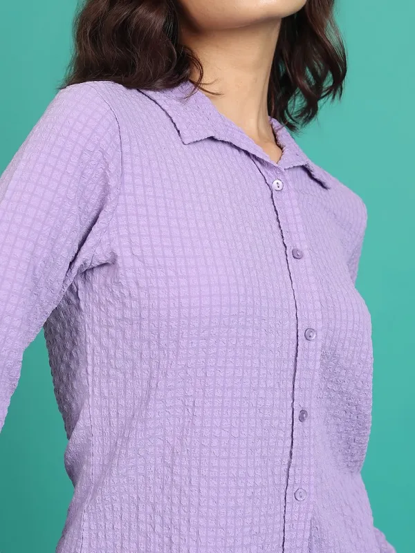 Tokyo Talkies Women Purple Self Design Casual Shirt