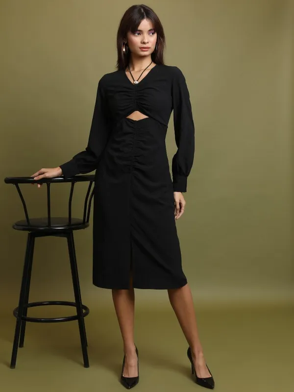  Tokyo Talkies Women Black Solid A-Line Dresses
