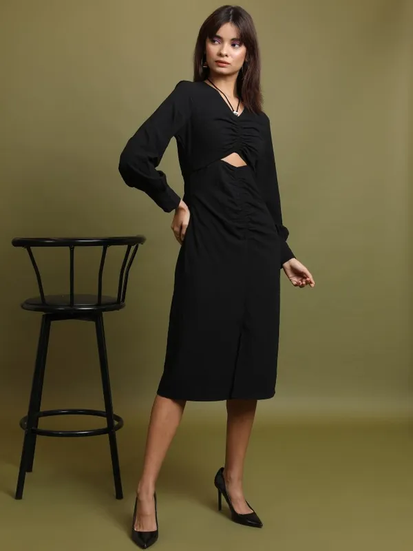  Tokyo Talkies Women Black Solid A-Line Dresses