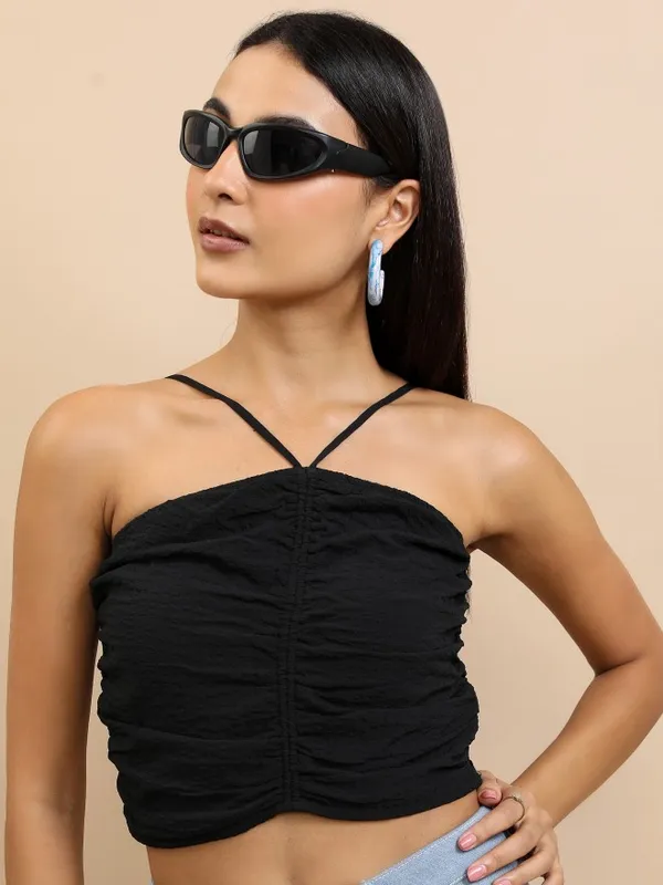 Tokyo Talkies Women Black Solid Fitted Top