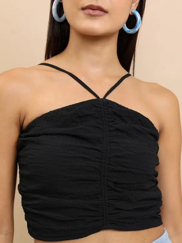 Tokyo Talkies Women Black Solid Fitted Top