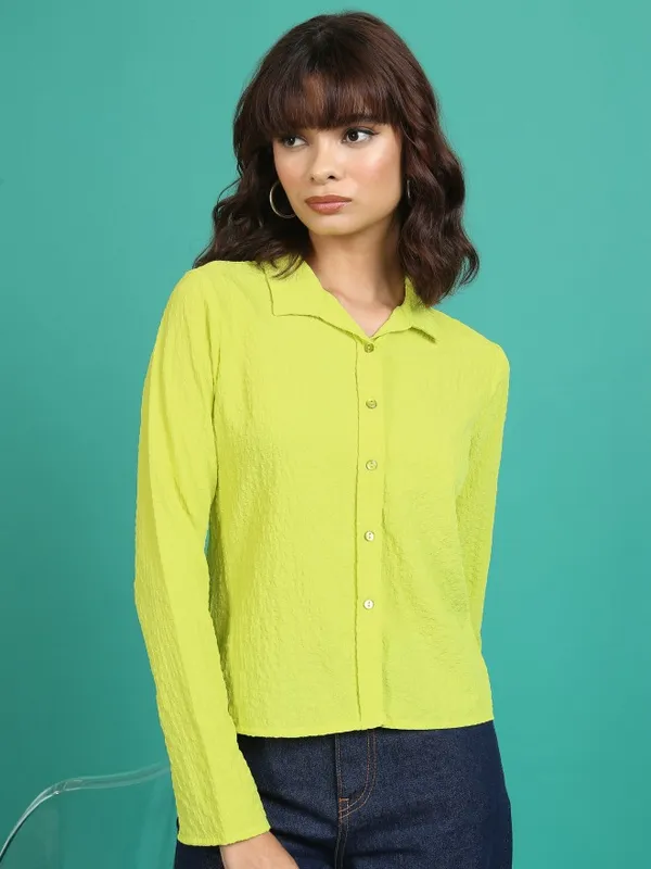 Tokyo Talkies Women Green Solid Casual Shirt